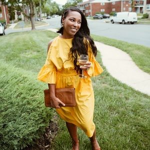 Golden Yellow Peek a Boo Shoulder dress